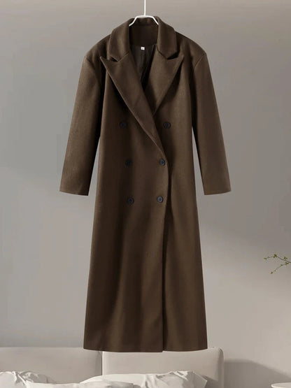 Brown Wool Long Coats for Loose Turn Down Collar Double Breasted Female Overcoat Autumn Winter Street Lady Outwear