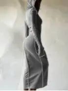 Patchwork Hoodie Slit Midi Dress