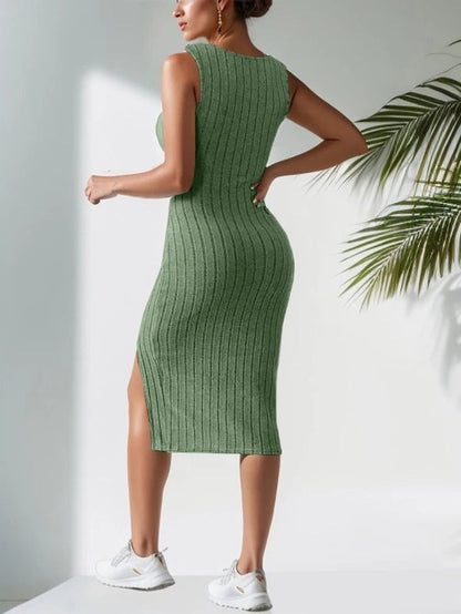 New Sleeveless Suspender Short Slit Skirt Square Neck Skirt Midi Dresses