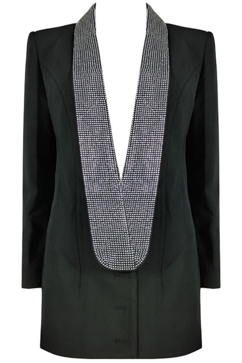 Scarlett Crystal Embellished Cutout Blazer Dress - Black