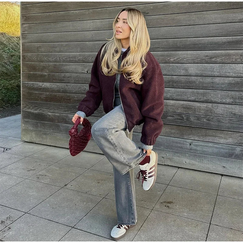 Zipper Long Sleeve O-neck Coat for Spring New Loose Female Jacket Outwear Top High Street