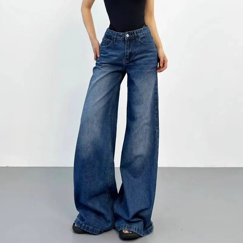 Retro American Plus Straight Leg Jeans Washed and Versatile Gothic Harajuku Loose Fit High Waisted Jeans Y2k Pants
