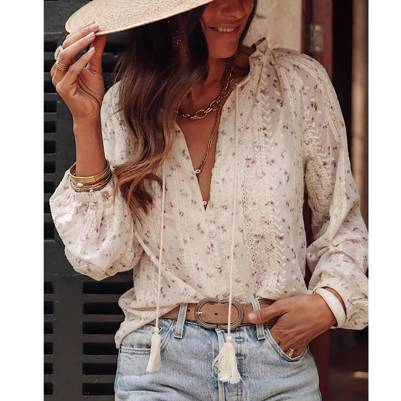Printed Tassel Blouse