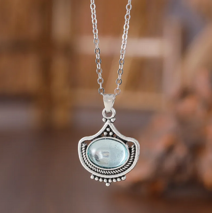 Blue Oval Gemstone Necklace & Earrings Set