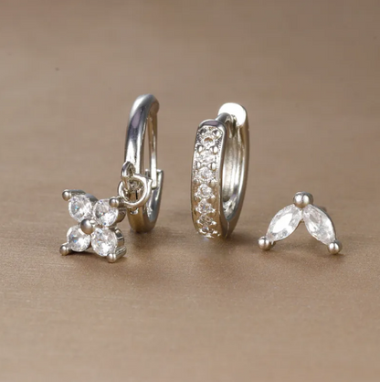 Flower Diamond Stud Earring Set