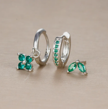 Flower Diamond Stud Earring Set