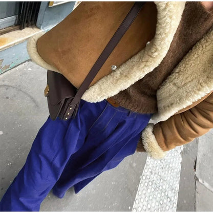 Wide Leg Pleated Pants for Loose High Waist Straight Striped Blue Street Pants Female Spring Street Trousers