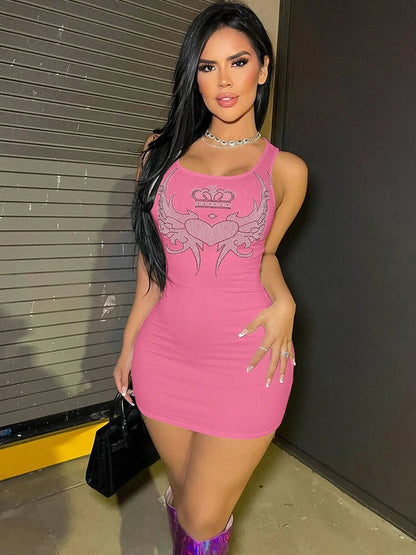 Sequin Graphic Slim Sleeveless Mini Dress