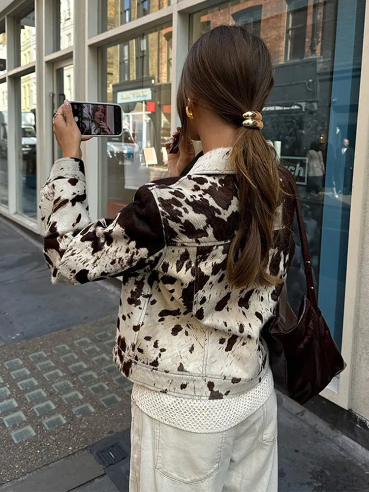 Contrast Color Printed Demi-season Jacket for Lapel Single Breasted Lapel Coat New Lady High