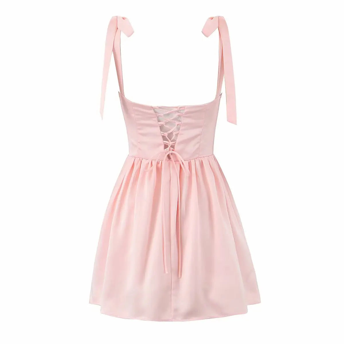 Pleated Design Tie-up Sleeveless Summer Dresses Color Slim Fit Mini Dress Simple Party Dress