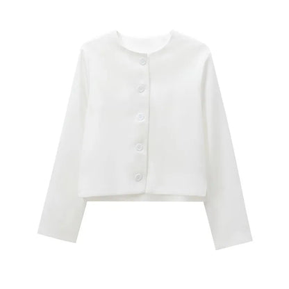 Slim Fit Jacket Round Neck Single Breasted Long Sleeve Short Jackets Color Coat Outerwears