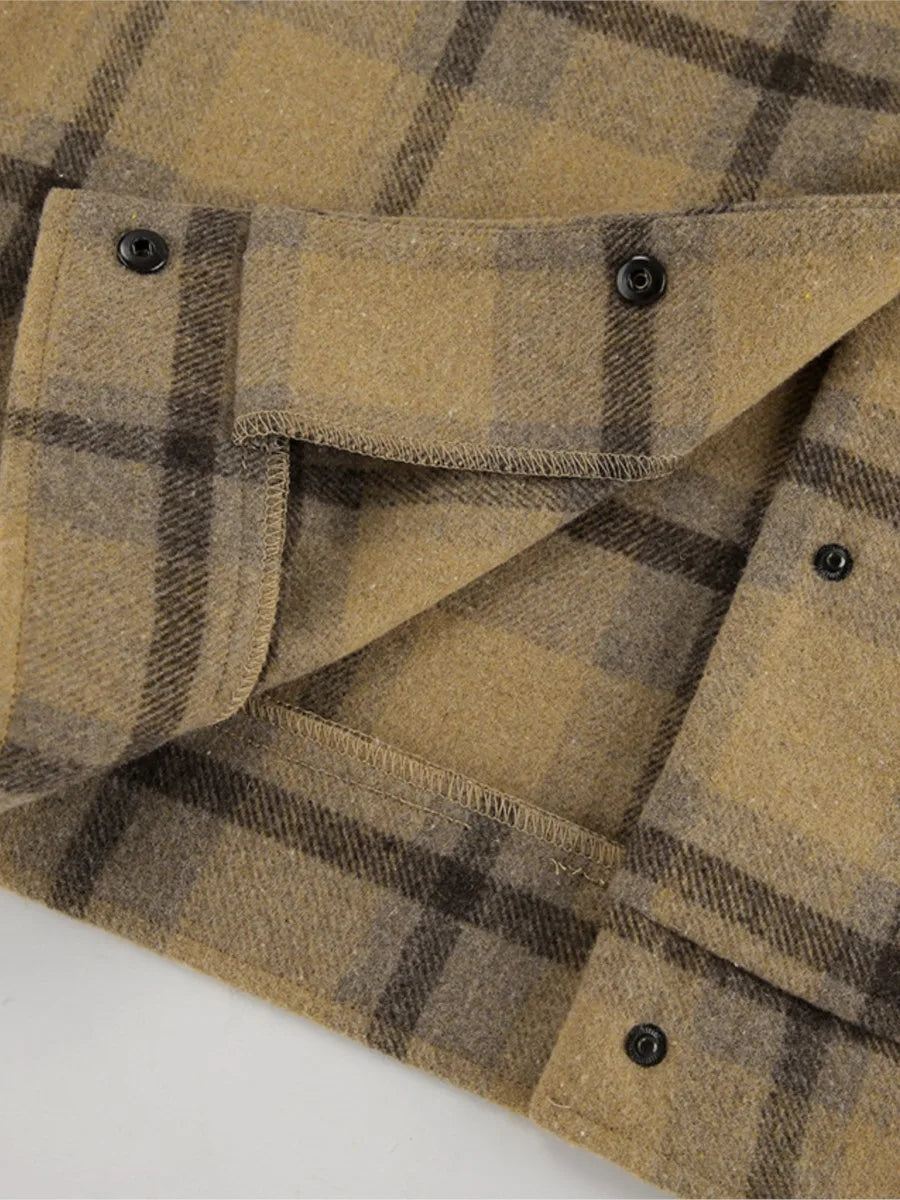 New Plaid Contrast Jacket Autumn Winter Single Breasted Long Sleeve Outerwear Female Coat