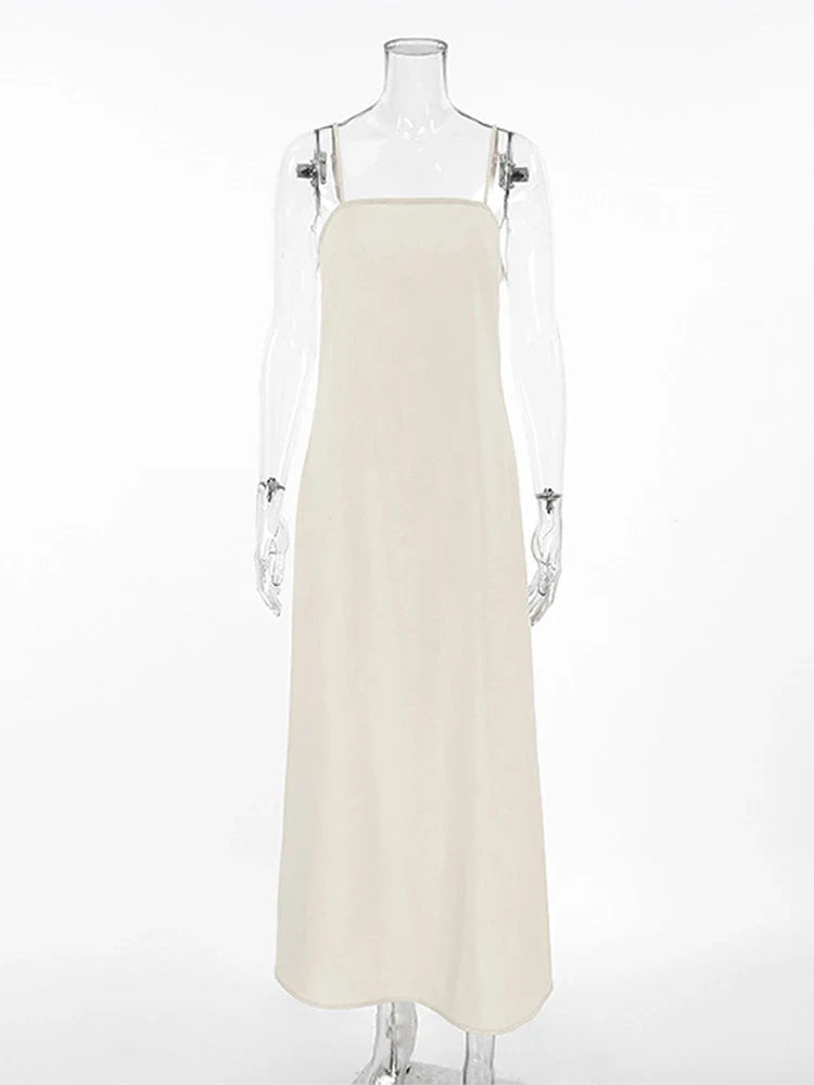 Slip Dress Summer Cotton Lined Loose Dresses Sleeveless Thin Straps White Long Dresses Backless Beach Holiday Dresses