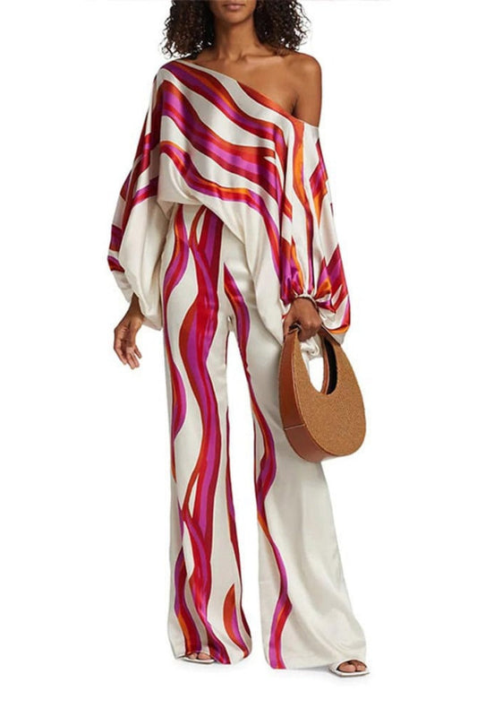 Abstract Waves Two-piece Set - Fuschia