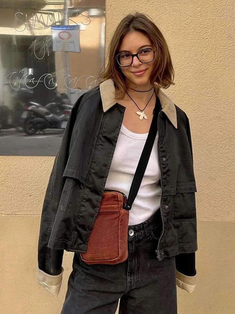 New Cargo Jackets Long Sleeve Patchwork Outwear With Pocket Street Style Punk Loose Top Coats