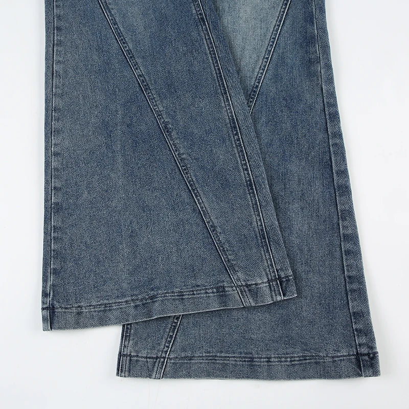 Y2k Low Waisted Washed Flare Jeans Korean Blue Slim Fit Denim Pants Lady Boot Cut Trousers