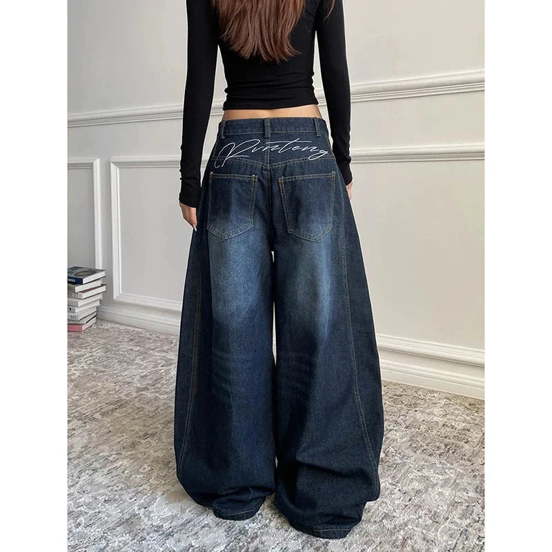 Baggy Wide Leg Denim Trouser Cool Girl High Waisted Pants Female Straight Loose Jeans