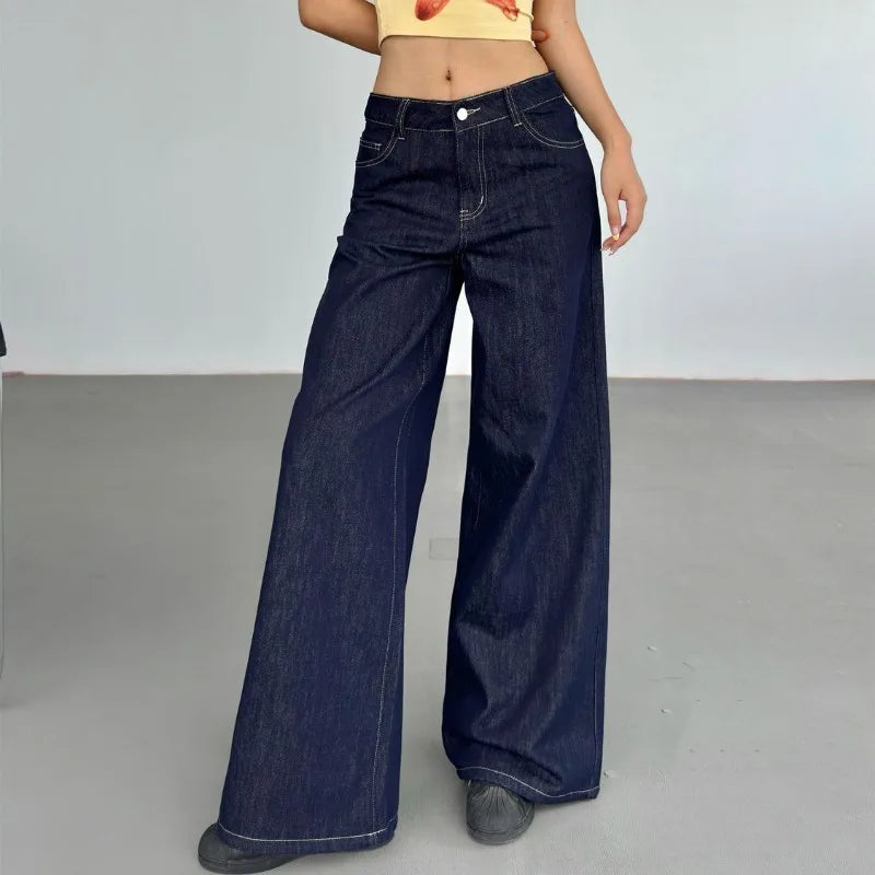 Y2k Blue Jeans Woman America Retro Baggy Harajuku Denim Pants Korean Style Wide Leg High Waist Trousers