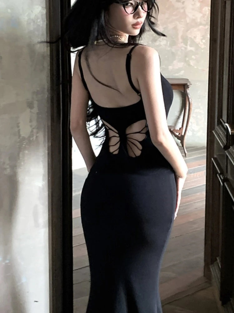 Bodycon Spaghetti Strap Long Dresses for Summer New Hollow Out Y2k Backless Prom Robe Party Dress