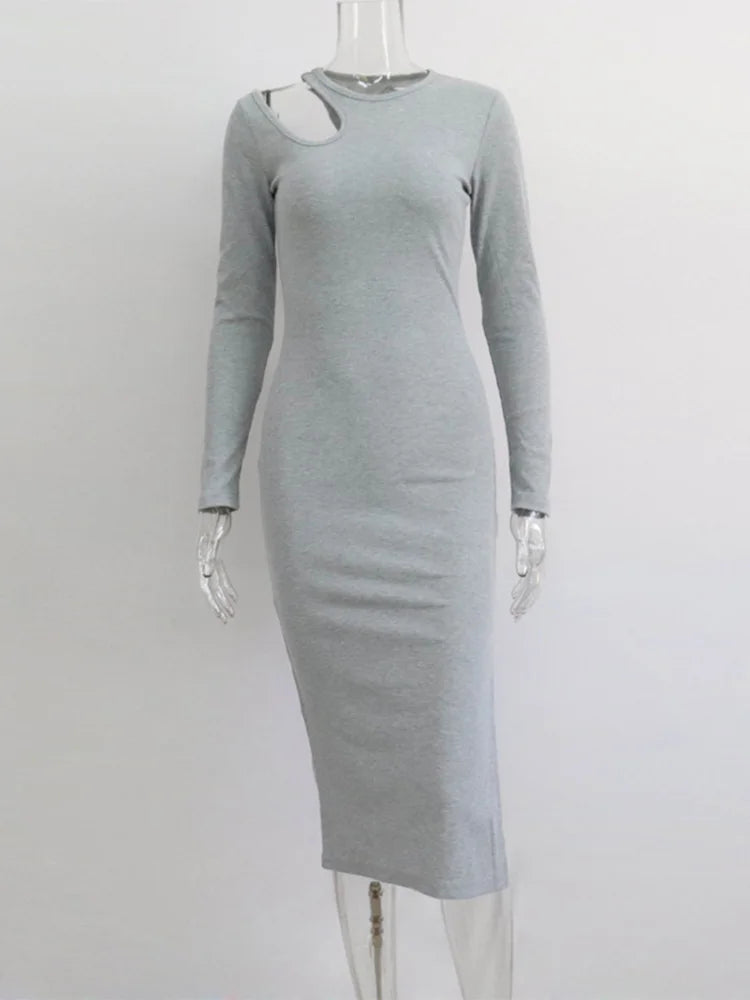 Cut Out O-neck Long Sleeve Midi Dresses