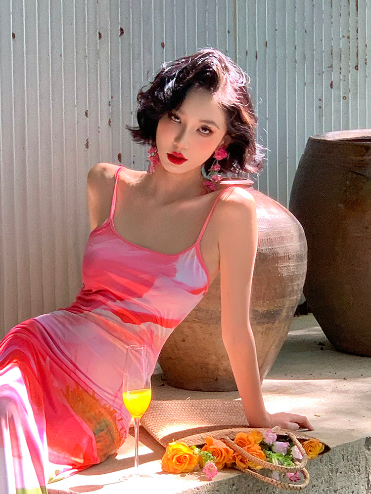 Pink Peony Mermaid Maxi Dress