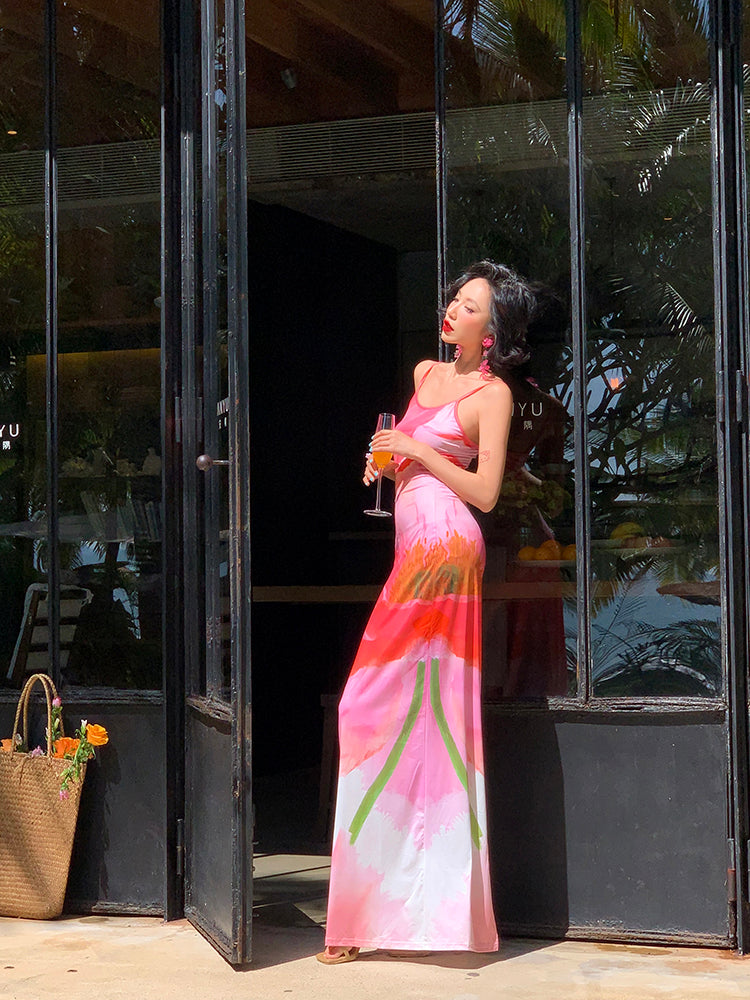 Pink Peony Mermaid Maxi Dress