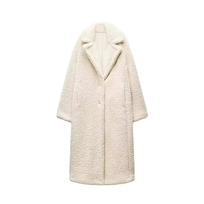 Thicken Warm Outwear Furry Double Breasted Loose Turn-down Collar Long Coat Female Winter Jackets