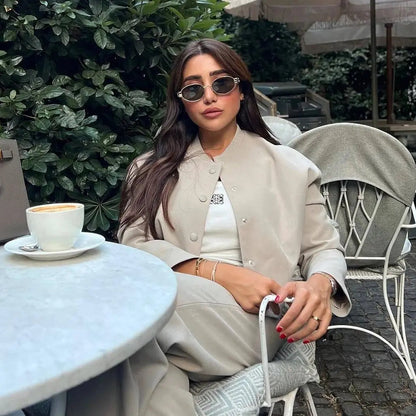 Woman Bomber Jacket White Autumn Winter Cropped Jackets for Long Sleeve With Buttons Lady Outwear
