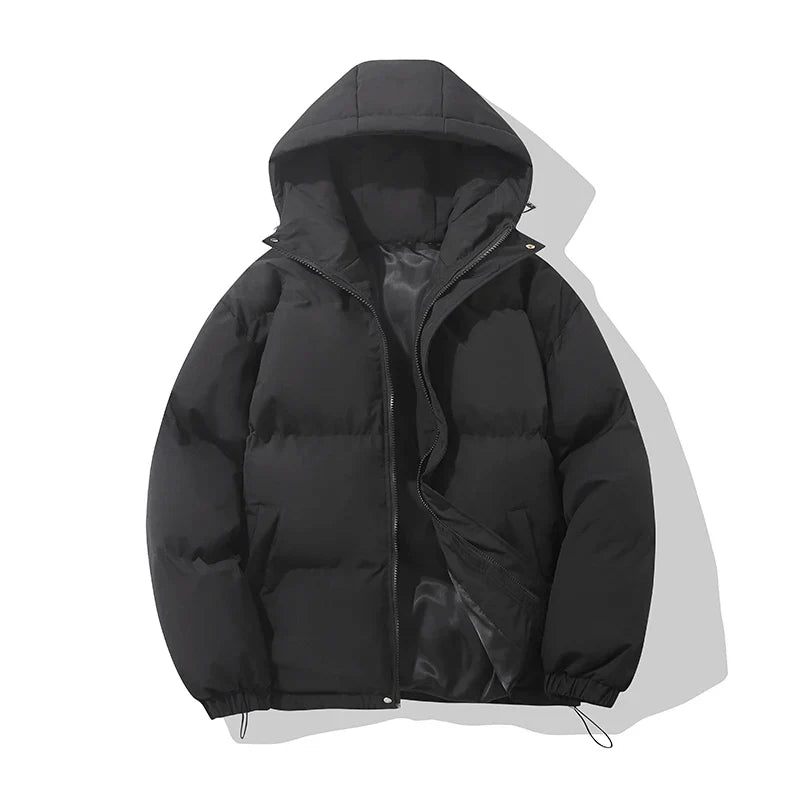 Puffer Jacket High Neck Hooded Zipper Design Cotton-padded Coat