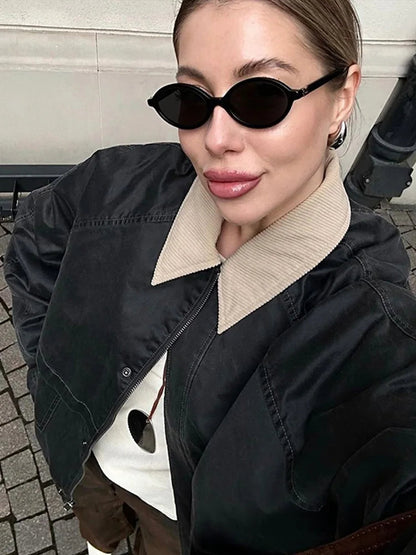 New Cargo Jackets Long Sleeve Patchwork Outwear With Pocket Street Style Punk Loose Top Coats