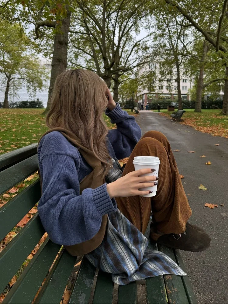 Round Neck Loose Thicken Knit Pullover Long Sleeves Wool Sweater Autumn New Winter Lady Knitwear
