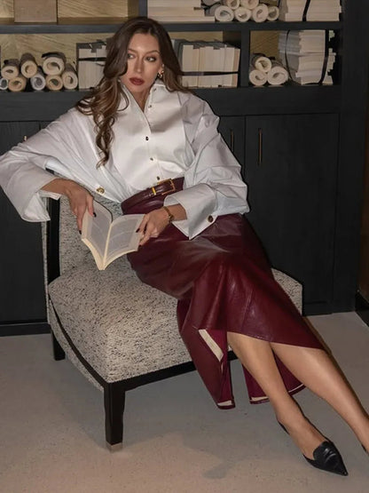 Irregular Blouse Lapel Single Breasted Long Sleeve Shirt Lady Spring New France Style Shirts