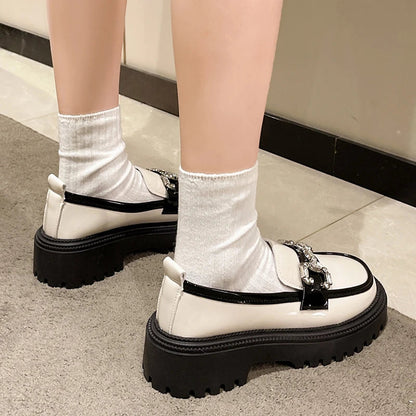 Rhinestone Mix Color Chunky Thick Bottom Non-slip Shiny Flats Loafers