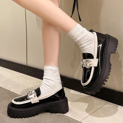 Rhinestone Mix Color Chunky Thick Bottom Non-slip Shiny Flats Loafers