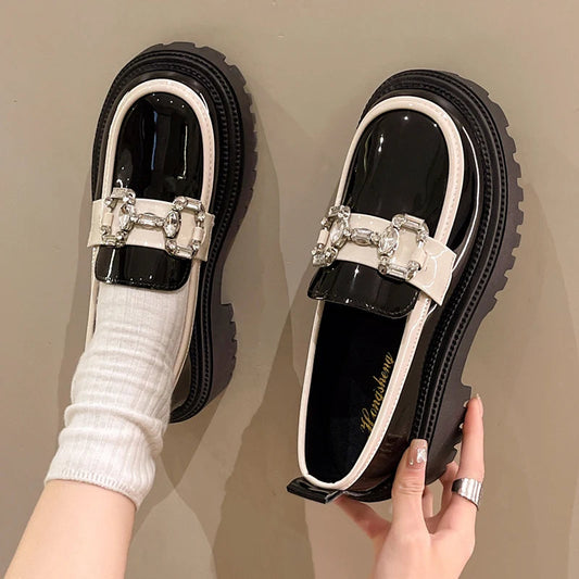 Rhinestone Mix Color Chunky Thick Bottom Non-slip Shiny Flats Loafers