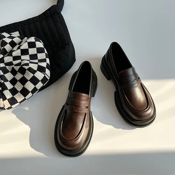 Shallow Mouth Round Toe Black Flats British Style Oxfords Sneakers Loafers