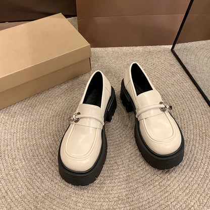 Fur Round Toe Black Flats British Style Oxfords Platform Sneakers Loafers