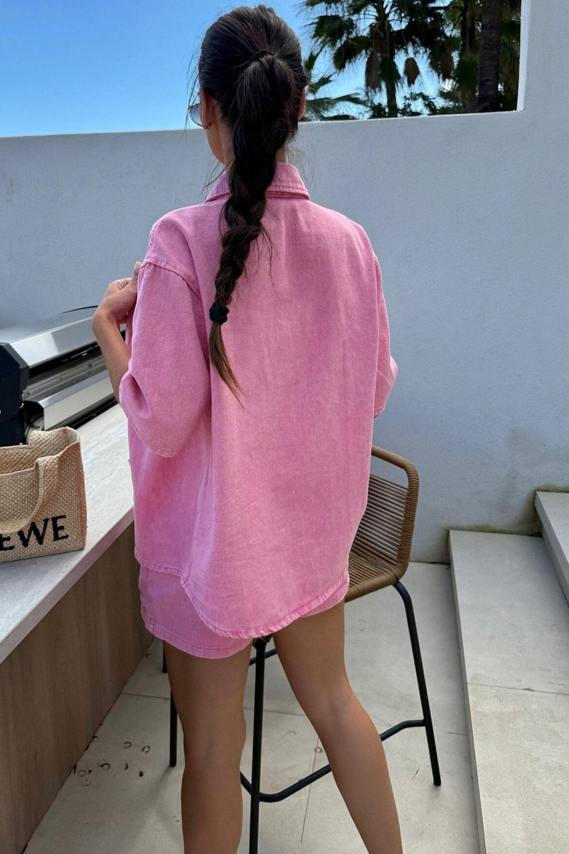 Short Sleeve Denim Shirt Shorts Set