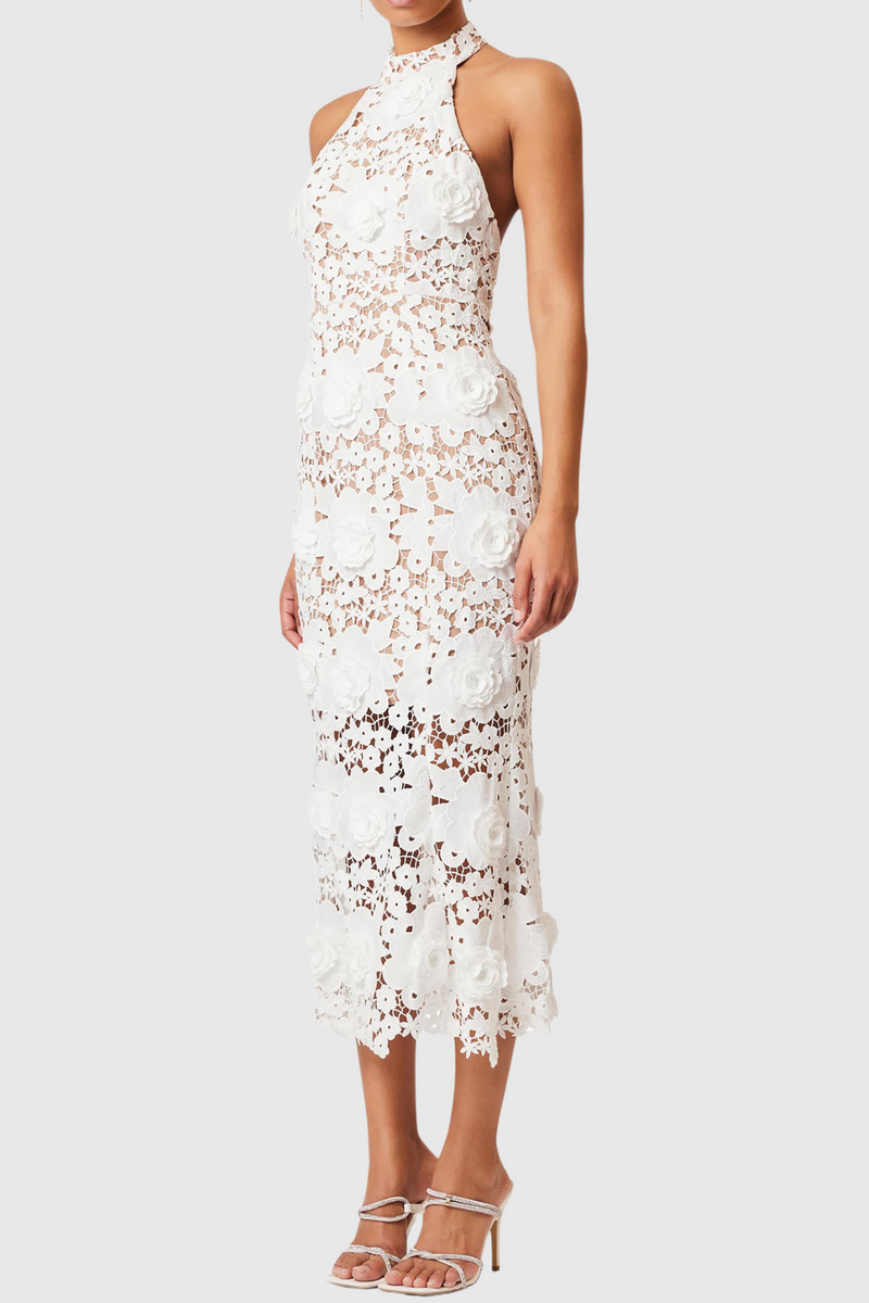 Shyheim Appliqué Lace Halter Midi Dress