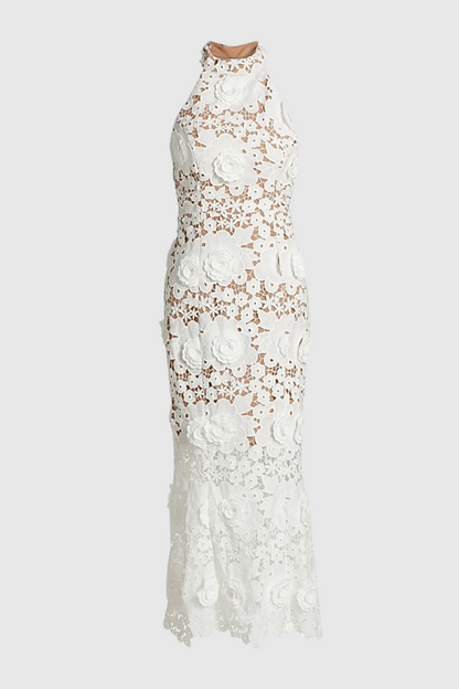 Shyheim Appliqué Lace Halter Midi Dress
