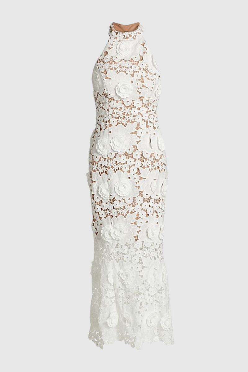 Shyheim Appliqué Lace Halter Midi Dress