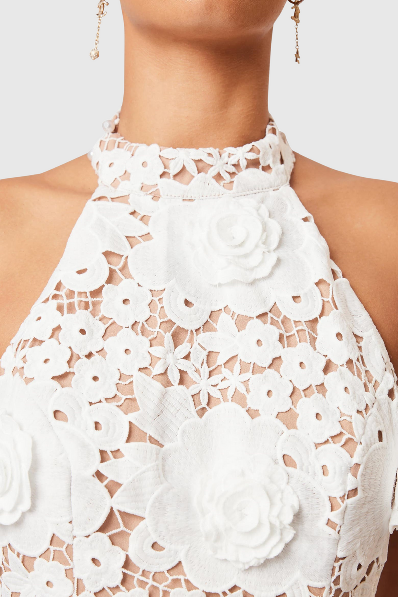 Shyheim Appliqué Lace Halter Midi Dress