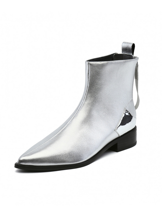 Jady Rose | Silver Back-zip Leather Ankle Boot
