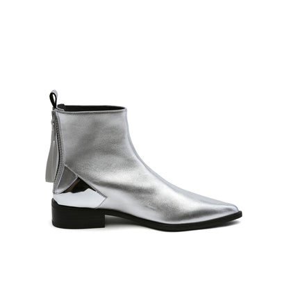 Jady Rose | Silver Back-zip Leather Ankle Boot