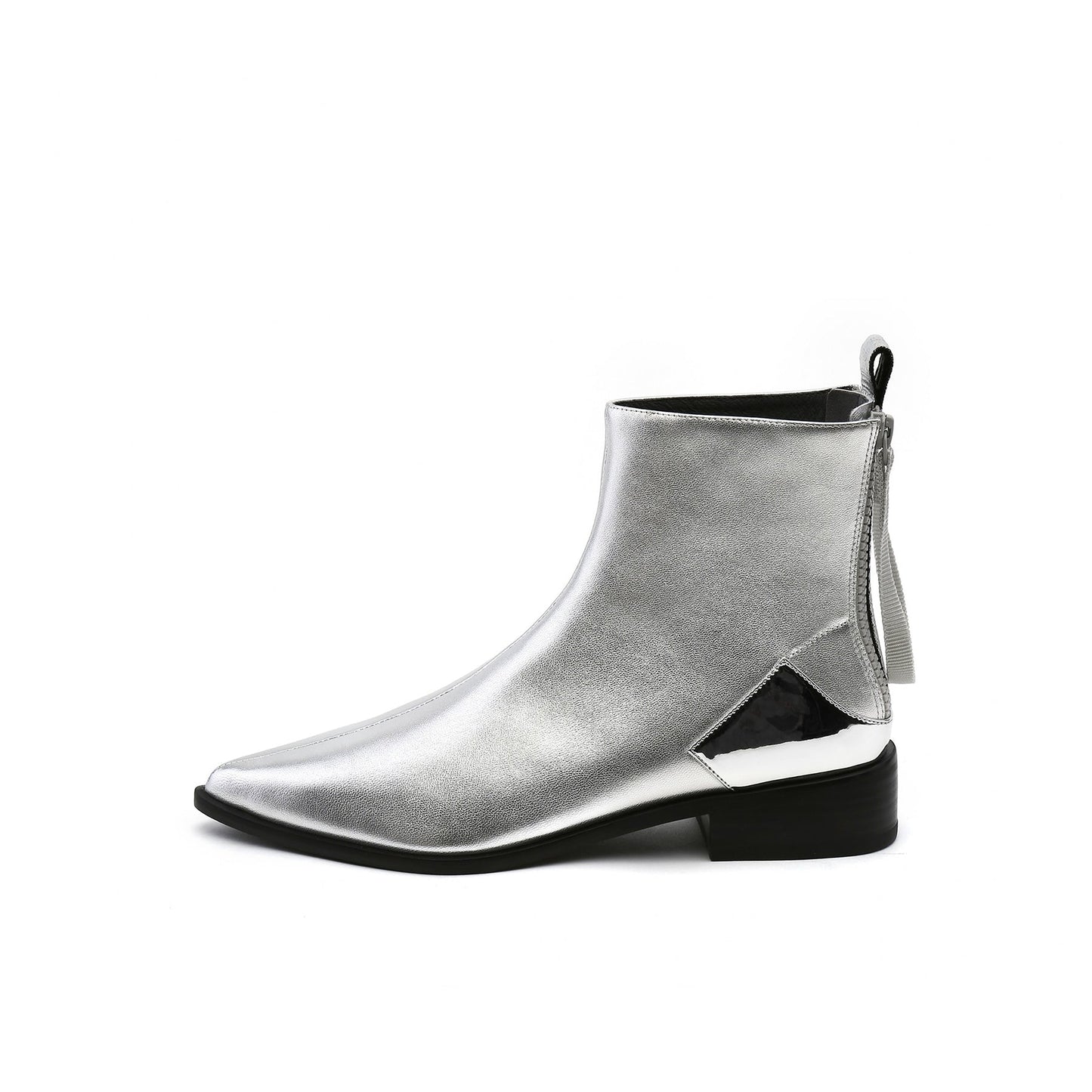 Jady Rose | Silver Back-zip Leather Ankle Boot