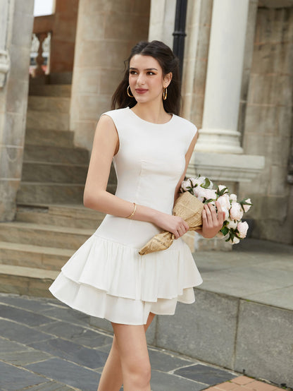 Sleeveless Pleated Hem Ruched Dress