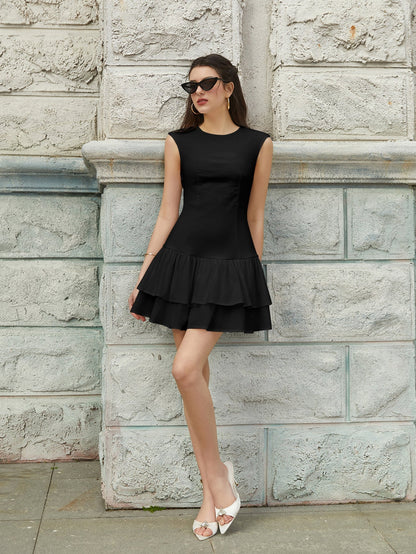 Sleeveless Pleated Hem Ruched Dress