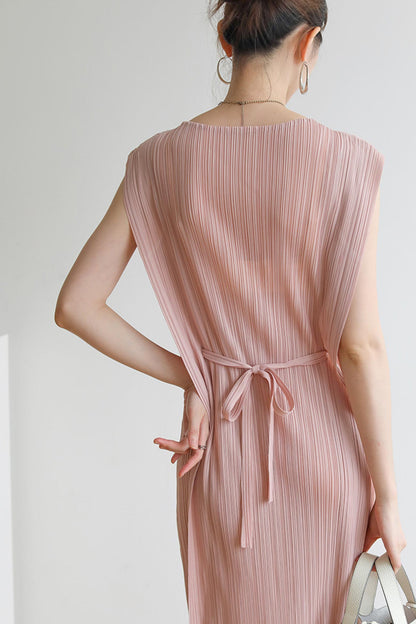 Sleeveless Ruched Lace-up Midi Dress
