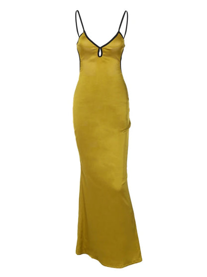 Sleeveless Backless Patchwork Lace Up Cut Out Maxi Beach Outfit Midi Dresses
