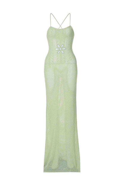 Sleeveless Backless Cutout Crochet Maxi Dress